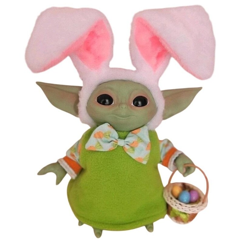 Easter Outfit for 7.5" Baby Yoda Grogu Plush Bunny Ears Basket Eggs Carrot Print Bild 5