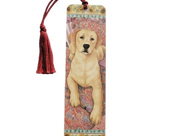 Perros vintage de los 90 Tammy Herriman, Marcapáginas con borla, labrador amarillo, 1996 Artworks DG02