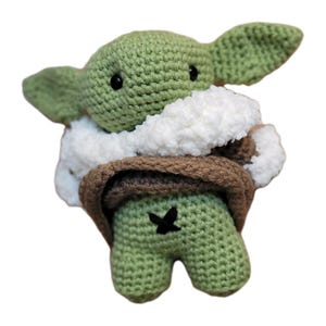 Large 10" Amigurumi Crochet Baby Yoda Plush Art Doll Handmade Folk Alien Child image 17