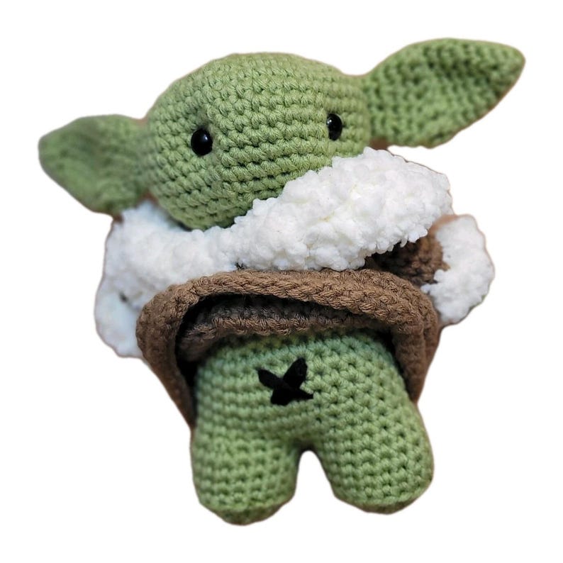 Large 10" Amigurumi Crochet Baby Yoda Plush Art Doll Handmade Folk Alien Child image 17