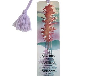 Vintage 80s Serenity Prayer tassel Bookmark, trees, 1980s Quality Artworks, PT17