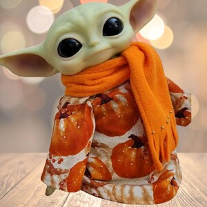 Fall Pumpkin 2pc. Outfit & Scarf set for 11" Mattel Child Grogu Yoda doll Plush
