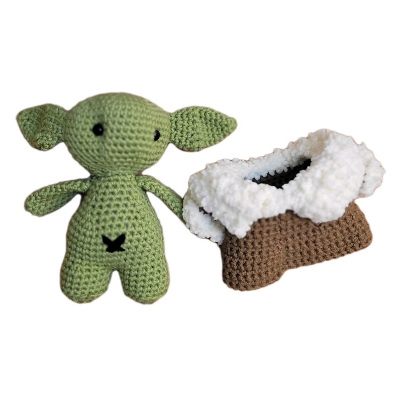 Large 10" Amigurumi Crochet Baby Yoda Plush Art Doll Handmade Folk Alien Child image 18
