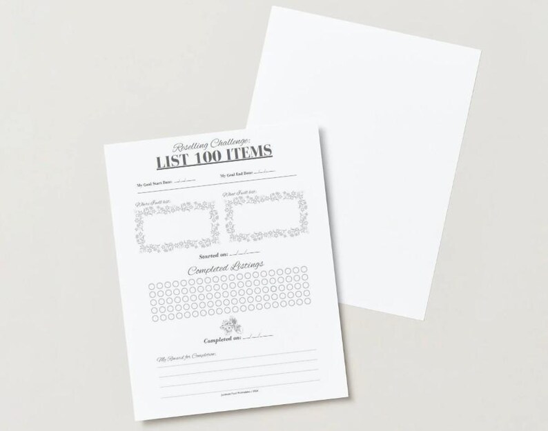 Floral Reseller Printable 100 Items Challenge Completion Reward List ...