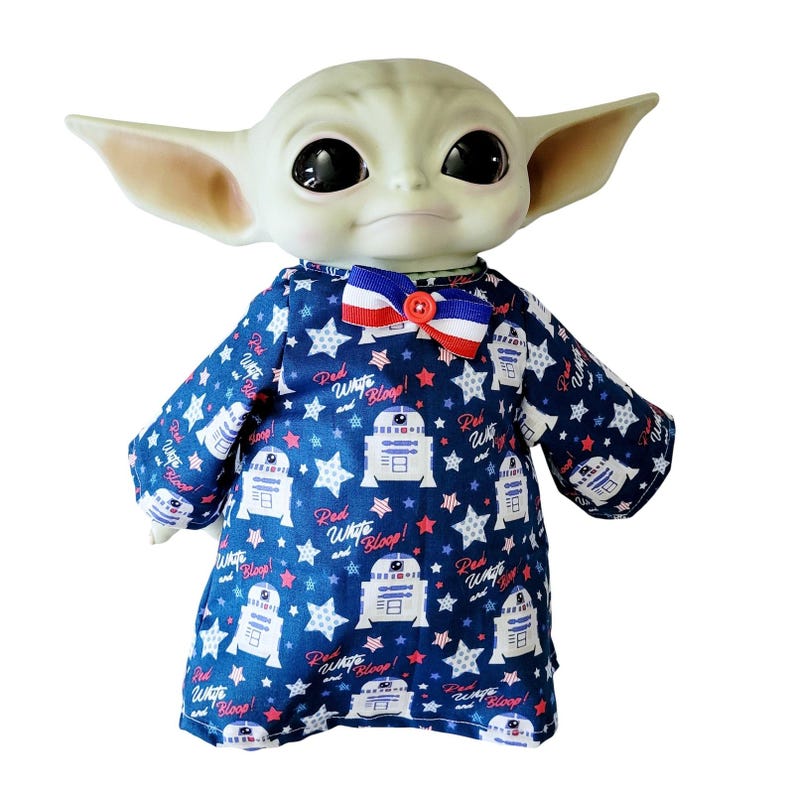 Fourth of July Outfit for 11" Baby Yoda Mattel Grogu plush Dolls- R2-D2, Bowtie. afbeelding 1