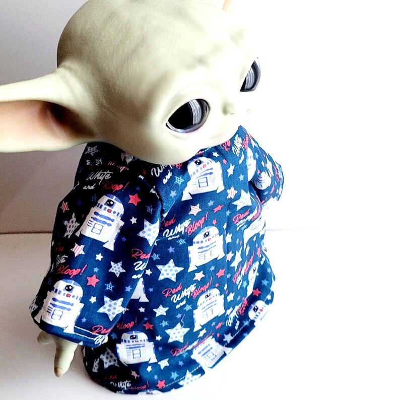 July 4th Outfit for 11" Baby Yoda Mattel Grogu plush Dolls, R2-D2 red white blue image 2