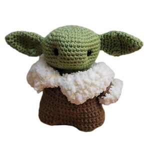 Large 10" Amigurumi Crochet Baby Yoda Plush Art Doll Handmade Folk Alien Child image 14