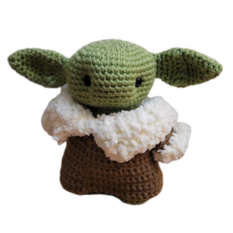 Large 10" Amigurumi Crochet Baby Yoda Plush Art Doll Handmade Folk Alien Child image 14