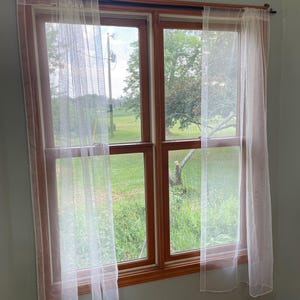 Vintage 1970’s sheer barely there netted curtains in creamy white several sizes OR yellow 168”x82 (1) and one pale yellow valance 72”x11.5”