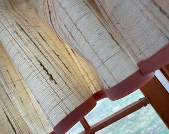 Vintage 1970’s Textured Nubby Valance in cream with taupe, brown, sienna and beige flax with terra cotta trim 80”x15”