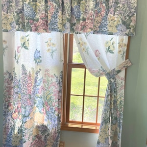 Vintage 1990’s floral tieback curtains French Country Flower Garden floral window valance, panels, Choose below pieces to fit your needs image 1