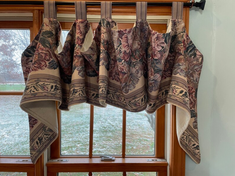 Multi Patterned Valance Vintage 1990’s Rose Curtain Valance Swag 88”x19” Tapestry (2 Avail ...