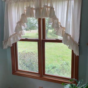 Vintage 1980’s pair solid ivory Priscilla curtain panels or swags w/ Lots of voluminous ruffles shabby chic 86” wide x74” long (ea panel)