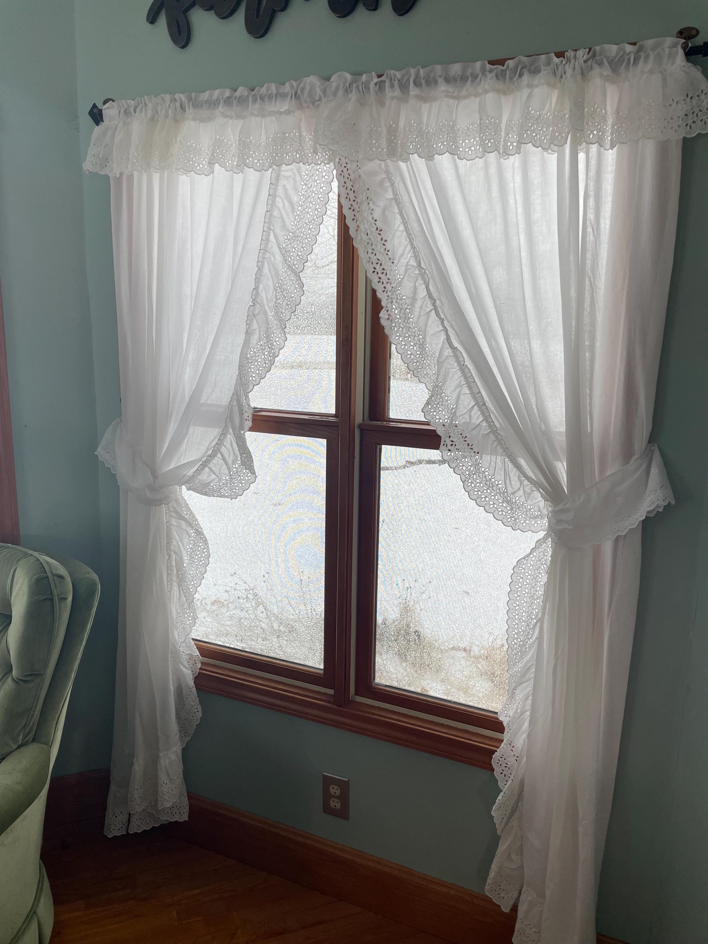 Beautiful White Priscilla Curtains With Wide Eyelet Lace Ruffle