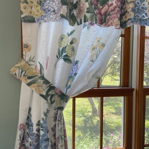 Vintage 1990’s floral tieback curtains French Country Flower Garden floral window valance, panels, Choose below pieces to fit your needs image 2