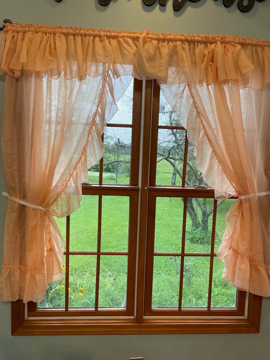 Choice of Ruffled Priscilla Pair of Curtains Peach Organza 53x54 Long
