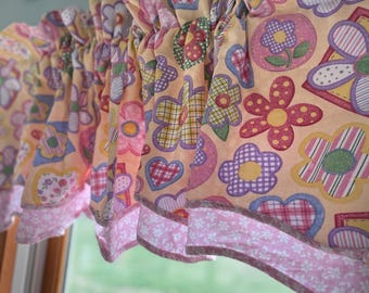 Choice of Vintage Waverly floral valance for kids 56x17 or 1980’s Strawberry Shortcake swag curtain window treatment with red gingham