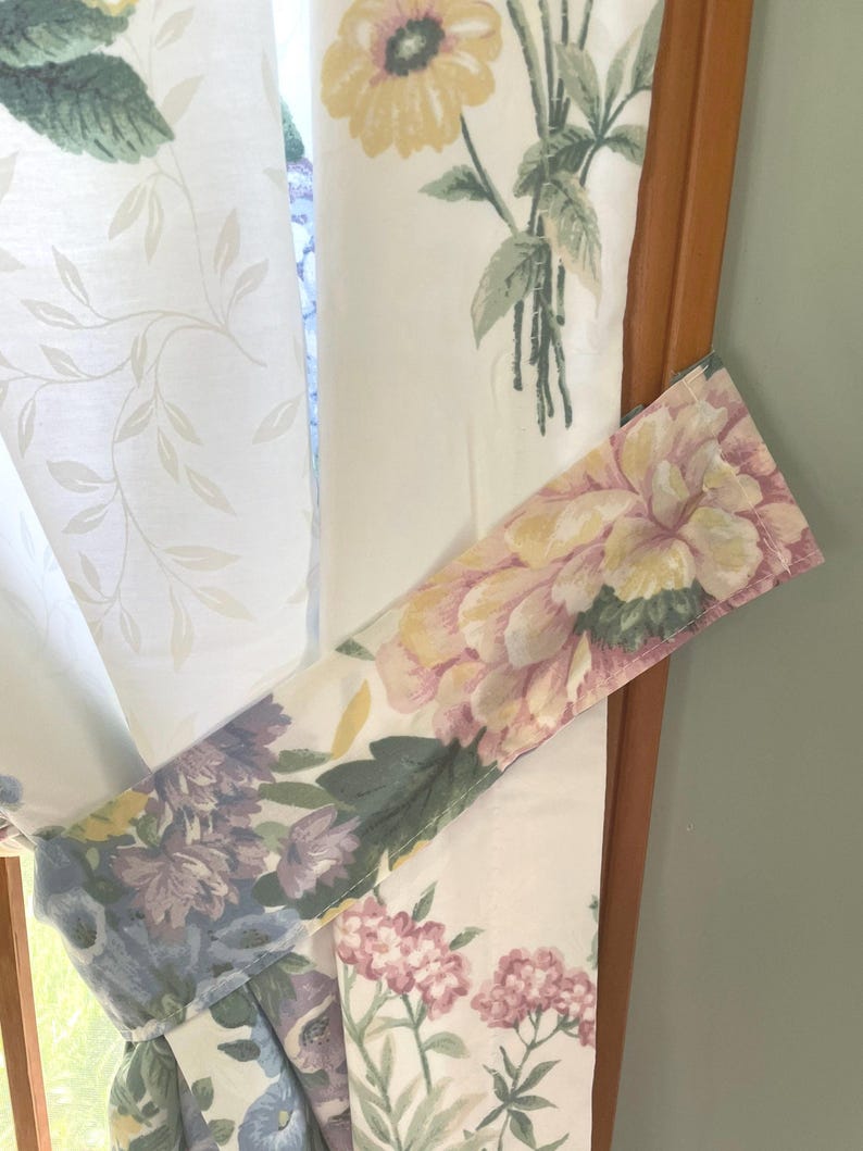 Vintage 1990’s floral tieback curtains French Country Flower Garden floral window valance, panels, Choose below pieces to fit your needs pair of tie backs