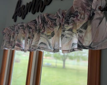 Vintage Watercolor Valance curtain in abstract pattern 72” wide x 13” long (8 available) or 34” wide x 13” (3 available) gray, mauve, blush
