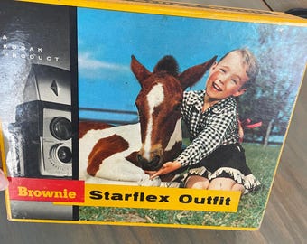 Juego de cámara Kodak Starflex vintage de los años 60 para fotos en blanco y negro, fotos a color o diapositivas a color. Úselo como se indica, como regalo para un fotógrafo o para exhibirlo.