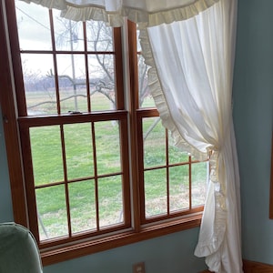Vintage 1990’s solid cream Priscilla curtain panel 59”x84” w/ ruffles and/or scalloped ruffle valance 79”x15” shabby chic cottagecore 50/50