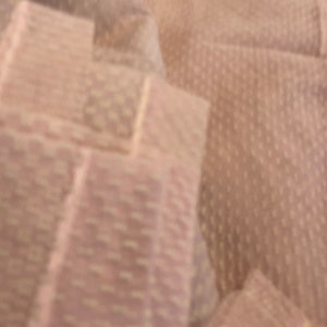 Vintage mcm 1960’s pink flocked organza lace curtain panels in blush pink pairs of dots pattern 41” wide x 21” (3 avail)