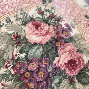 Choice of pretty vintage 1990’s Scarf curtains: Gorgeous pink floral 144”x45”,  fringe trim taupe floral 212”x44” or chintz pastel stripe