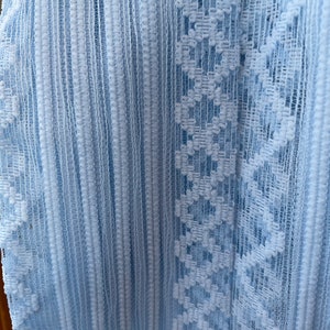 MCM Vintage Open Weave Sheer Curtain panel (s) Netted Lace Baby Blue (5) 40x63” geometric pattern curtains