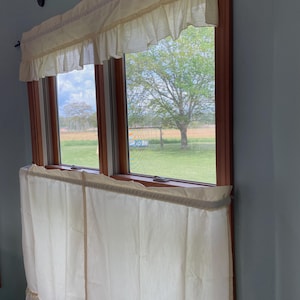 Vintage curtains 90’s Three piece cafe curtain set w/ruffle in  butter yellow tier curtains 60”x36” and valance 54”x12” light filtering NOS