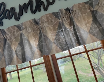 Vintage 90’s balloon Valance gray and taupe in a Diamond design valance 84”x18”