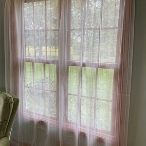 Vintage 1980’s Open Weave Netted Sheer White Curtain Panel(s) Knitted Striped 40&quot;x81&quot; (5 avail) Made in USA By Lichtenberg NY New old stock