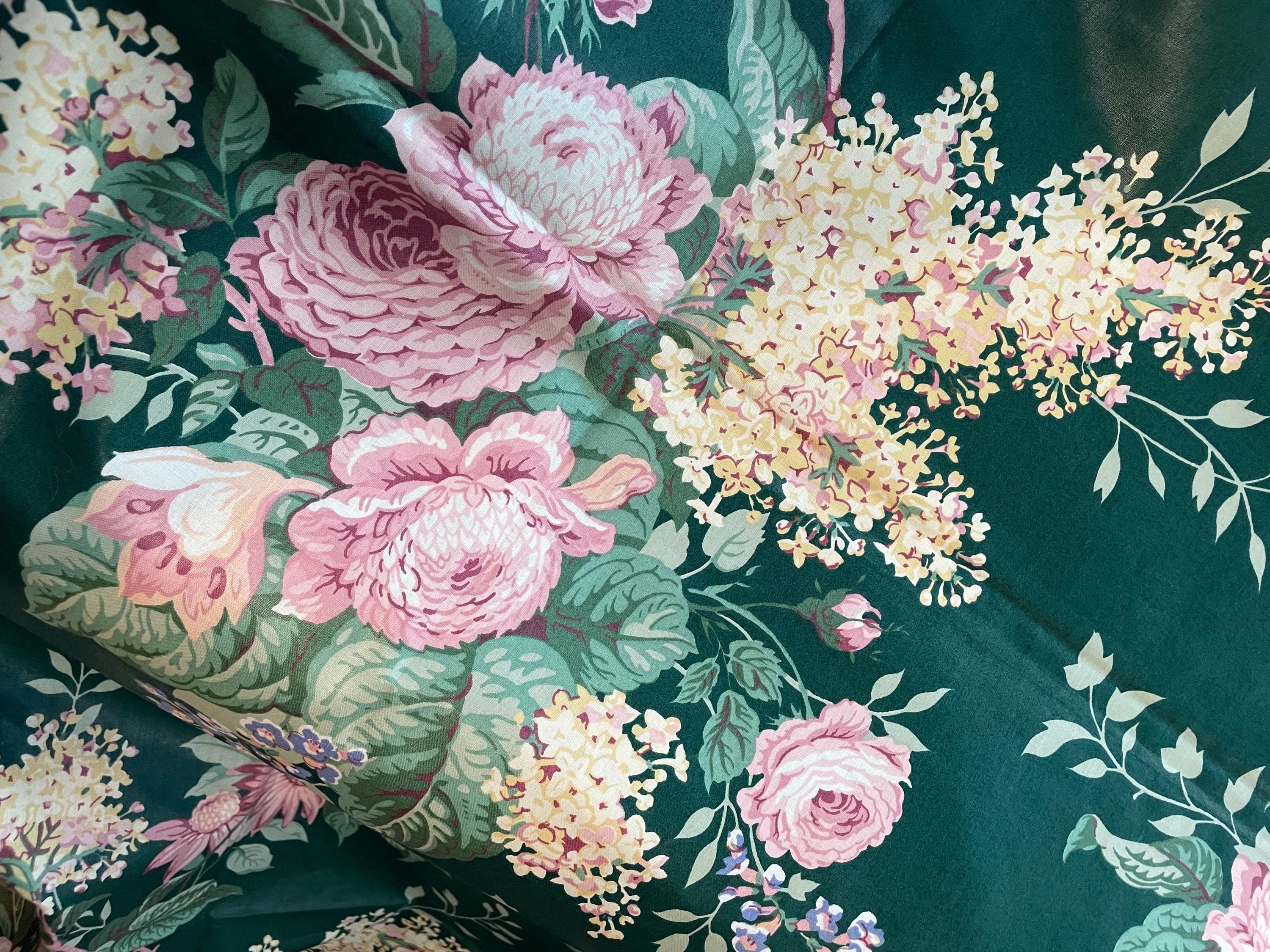 Vintage Floral Fabric Cotton Sateen Chintz in Beautiful Moody