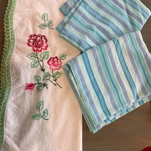 Choice of vintage pillowcases mix and match 1960’s, 1970’s and 2000 some all cotton w embroidery some percale