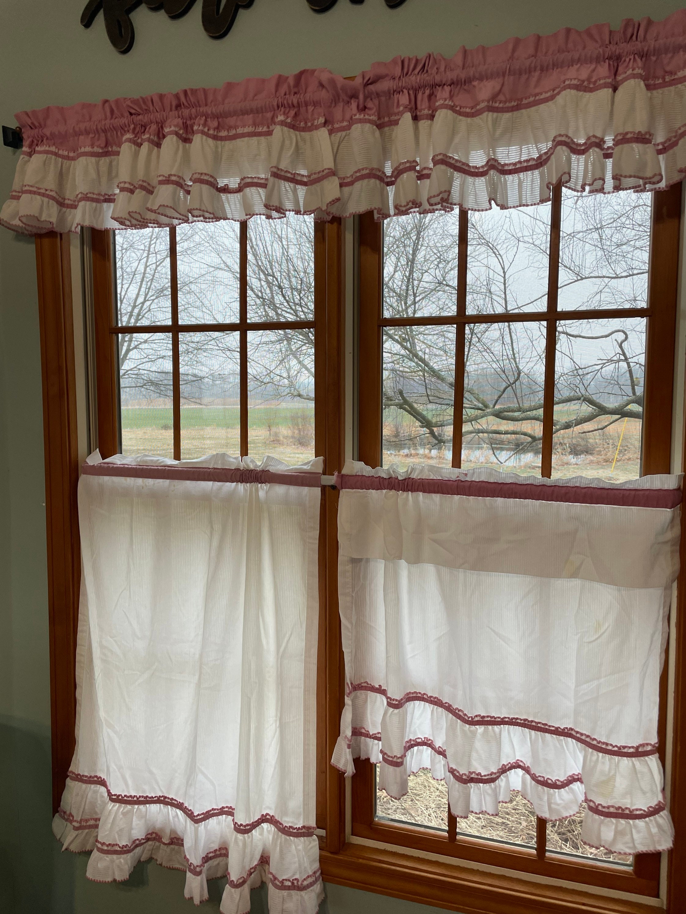 Vintage 90's Kitchen or Bath Cafe Curtains Dusty Rose and White Several  Different Styles to Choose or Pair of Sage Green Ruffled Tiers 80x45 - Etsy, image size:2244x2992