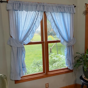 Choice of Pair of Vintage Priscilla curtains 1980’s Cotillion Blue OR cream ruffled floral scallop expandable valance