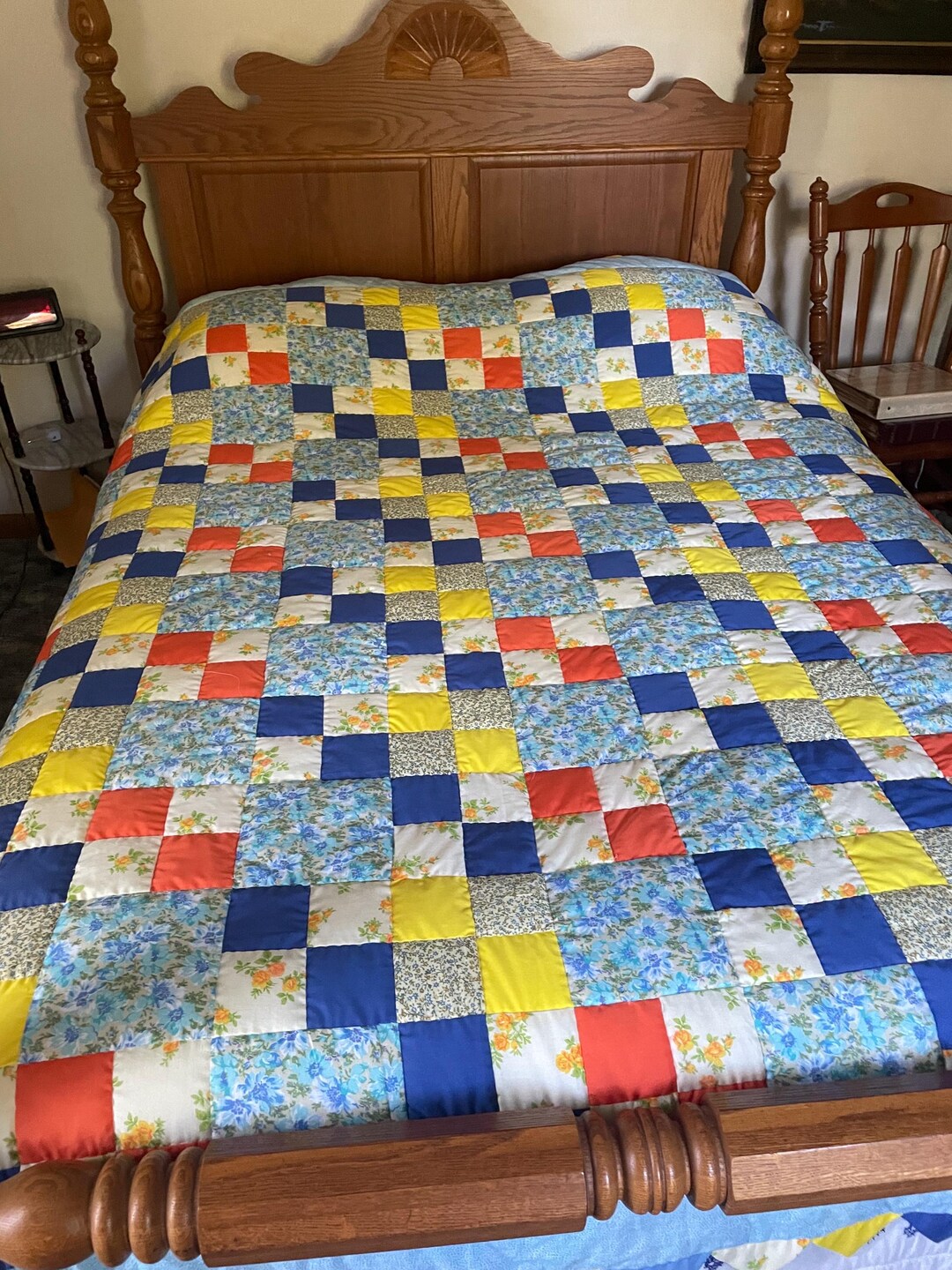 Sunny Colored Patchwork Quilt Hand Quilted Queen Size Quilt With Hand ...