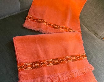 Vintage Sculpted Hand Towels for Bath orange gold pink blue purple 1960’s, 70’s, 80’s and 90’s cottage core towels for bathroom so pretty!