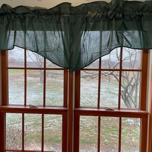Vintage 1990’s Swag Valance(s) in Dark Hunter Green faux Taffeta in washable wrinkle resistant percale (3 pair available, sold separately)