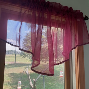 Pretty butterfly lace valance curtain mint green pastel lace w/tabs to insert matching scarf 60”x22” or burgundy V valance 58”x21”
