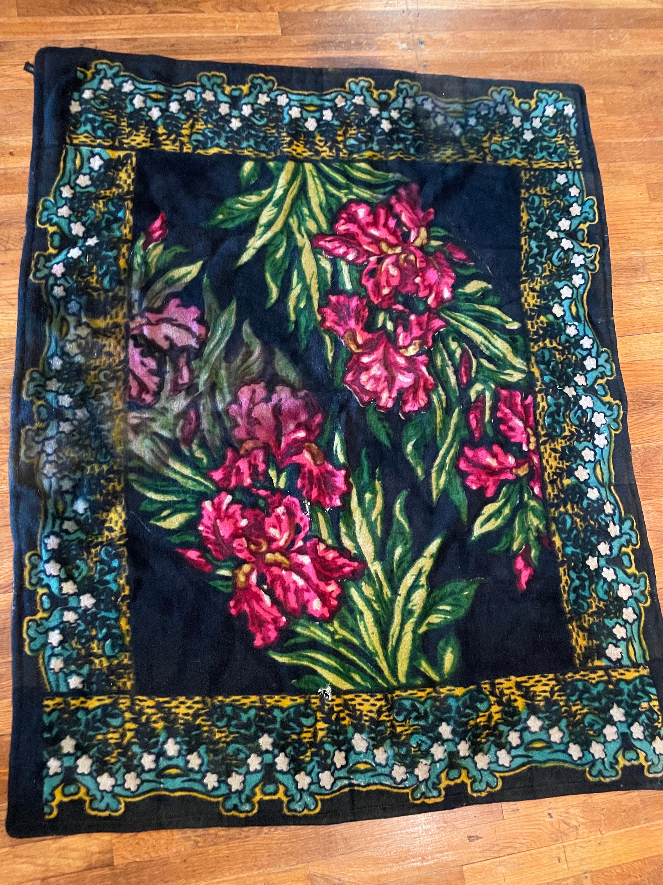 1860'S 70'S 80'S　chase horsehair blanket Antique Chase Horsehair Blanket With Floral Design for Buggy or