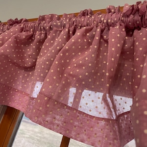 Choice Vintage Valance curtain 1980’s Dusty Rose Pink Dotted Swiss X-wide 164”x8” or flowers chintz pastel 1990’s balloon valance  95”x16”