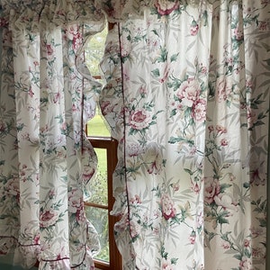 Vintage 1980s Priscilla Curtain Pair Shabby Chic With Large Floral ...