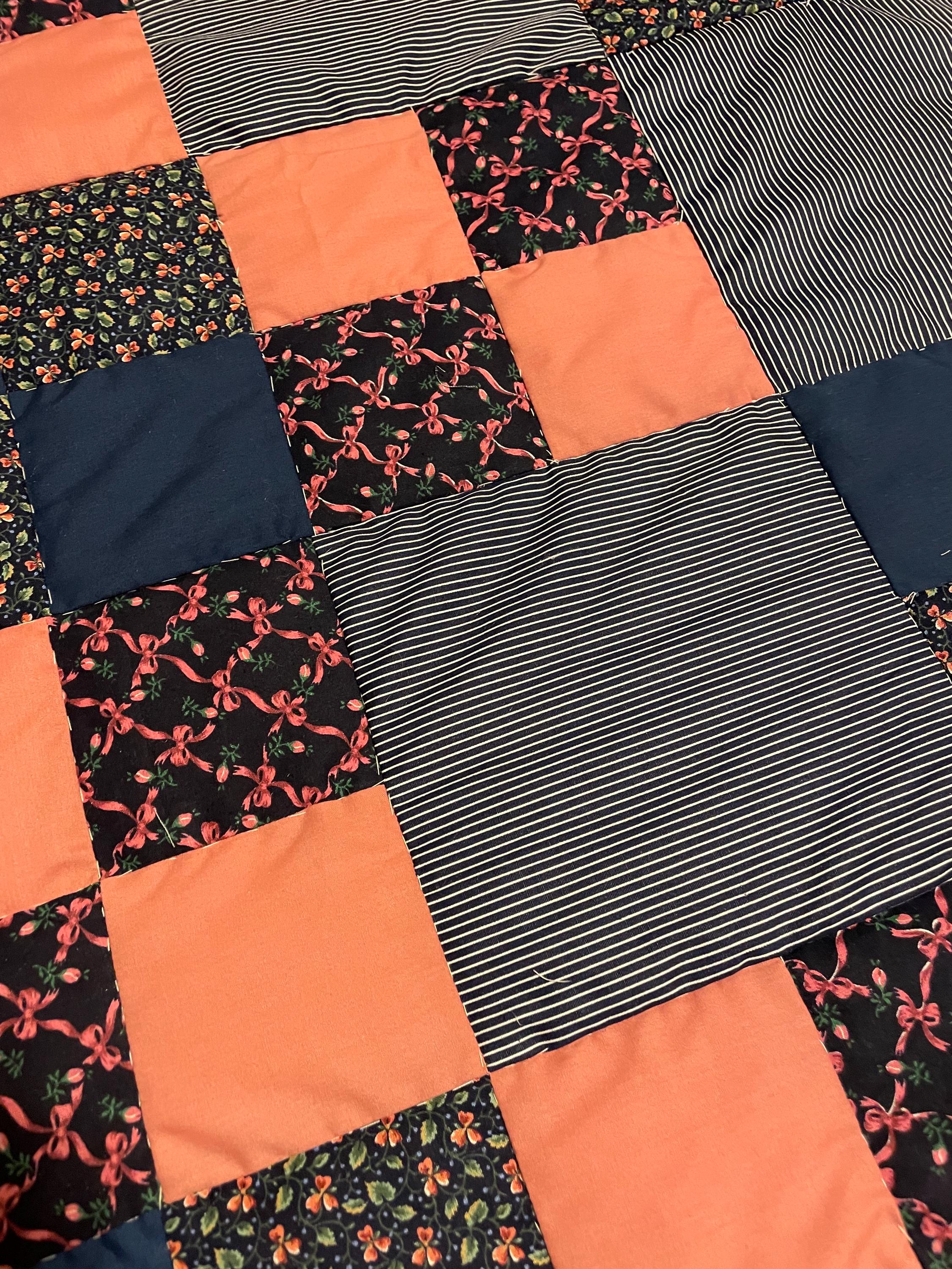 Beautiful Handmade Quilt in Navy Blue & Pink Patchwork Queen Size Quilt ...