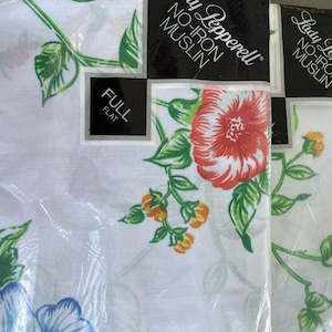 Vintage Dan River sheet 1970’s Les Violettes purple violets on white double flat sheet OR Lady Pepperelle white w/blue orange green gold