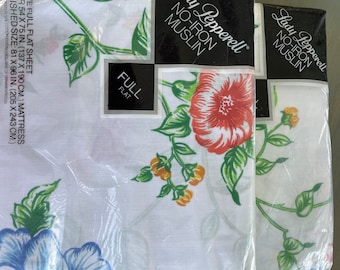 Vintage sheet 1970’s gold and brown stripe double flat sheet with 2 pillowcases OR full size NOS Lady Pepperelle white with flowers