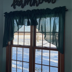 Vintage Forest Green lace curtain panel 40x80 or straight Valance (s)  43”x14”(4 available) OR pair (s) of swags 88”x36”(4 pairs available)
