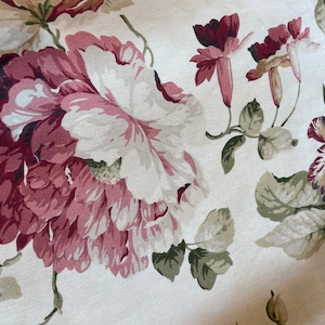 Vintage ‘90’s Valance floral print fabric with Gigantic 7 inch blooms pretty wine burgundy cabbage roses & magnolia
