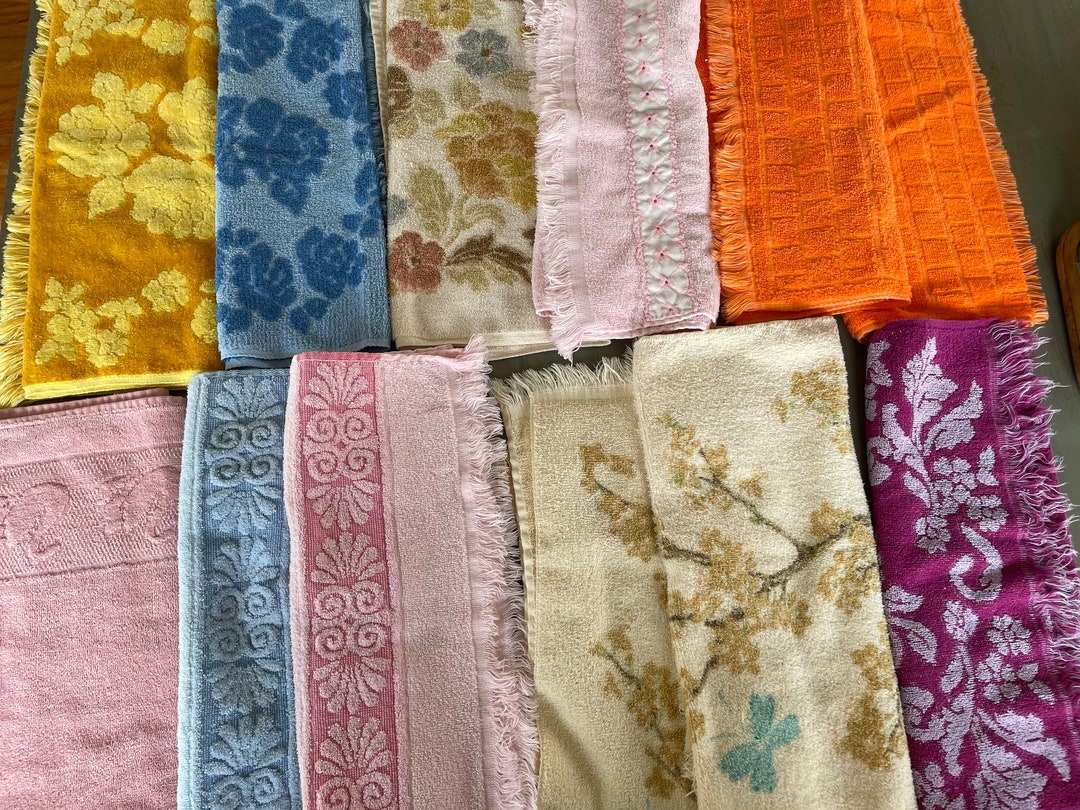 Vintage Sculpted Hand Towels for Bath Orange Gold Pink Blue Purple 1960 ...