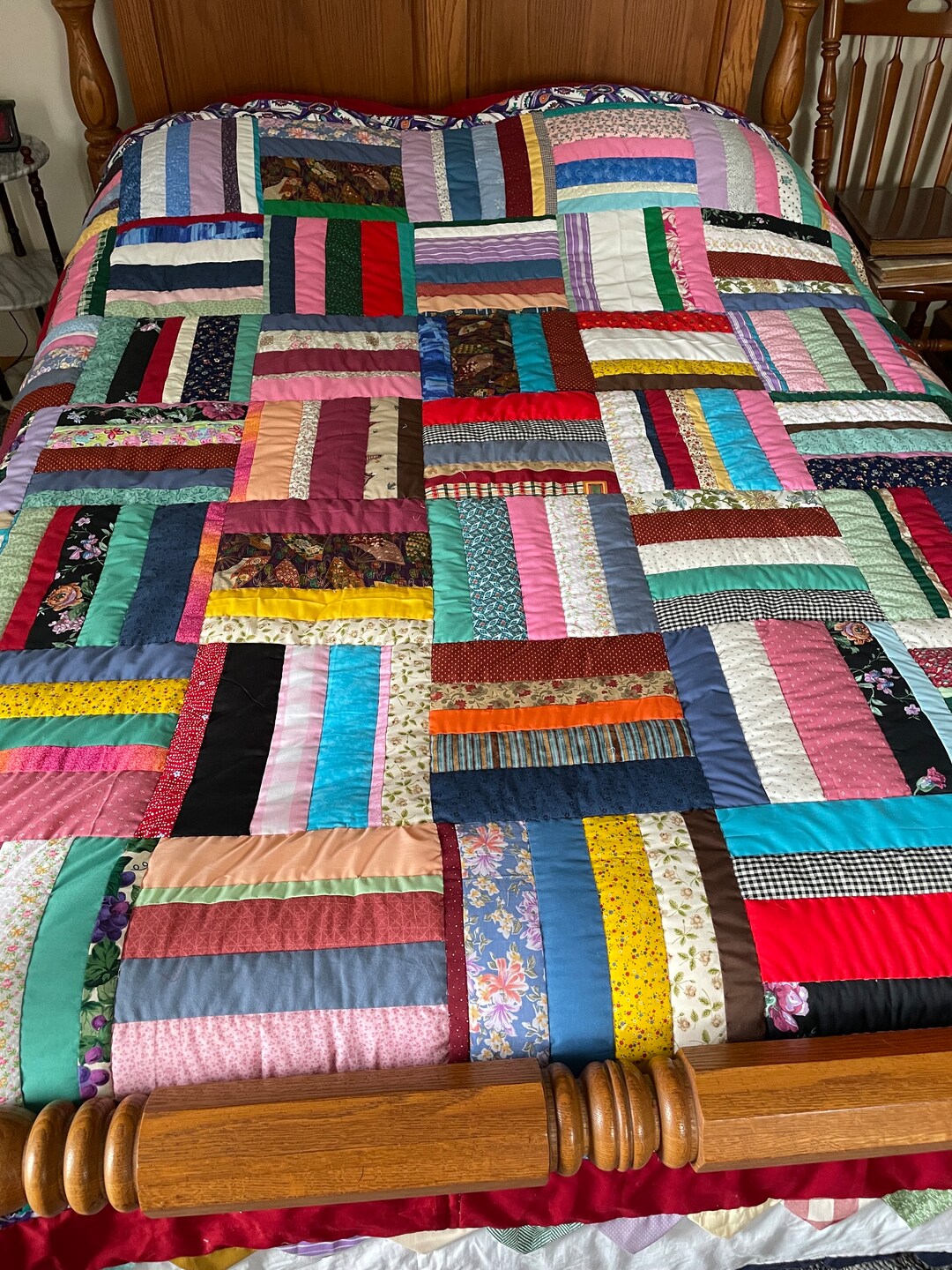 Patchwork Quilt Colorful King Size Hand Quilted Scrappy Patchwork ...