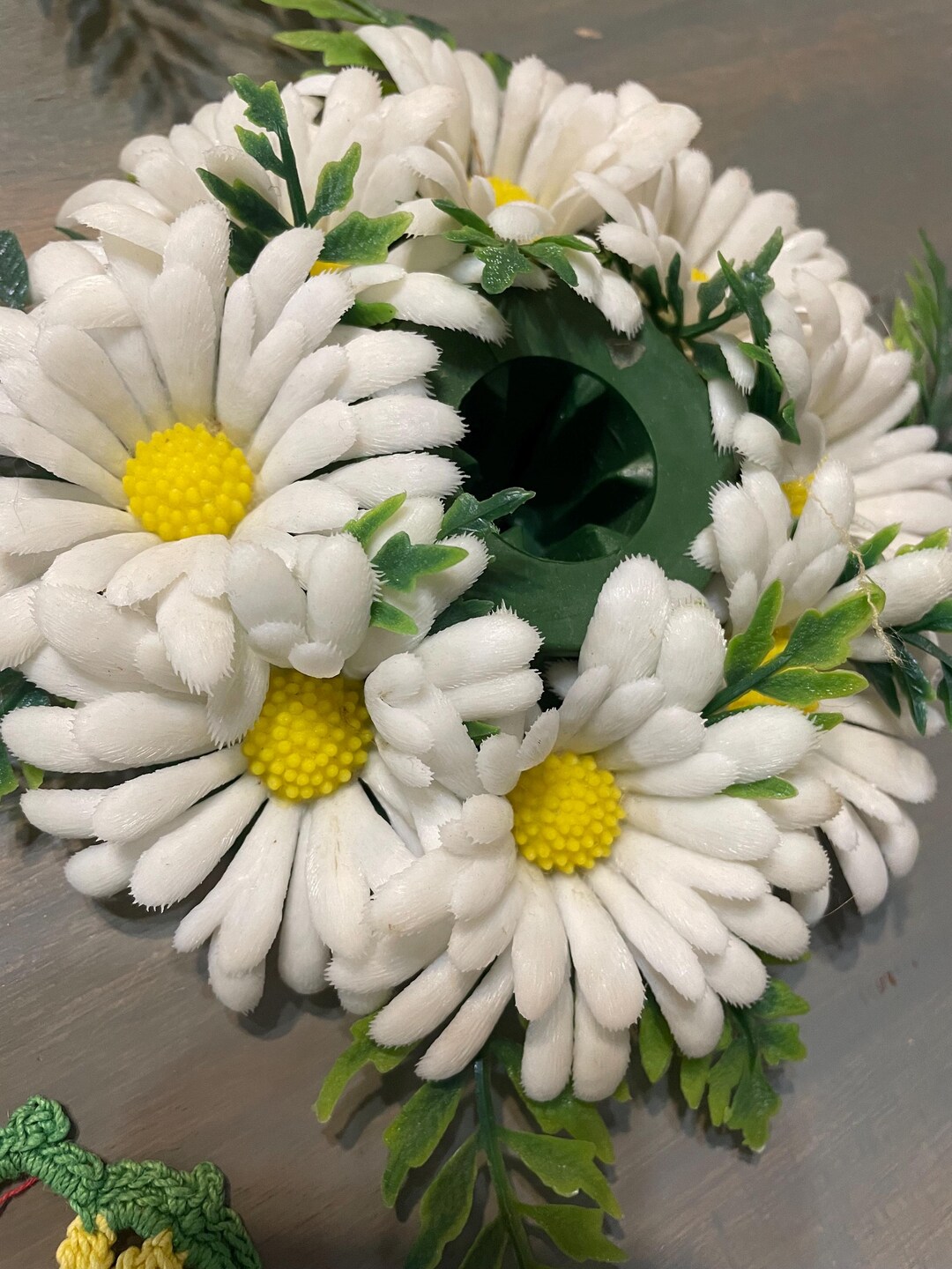 Vintage Candle Rings Pair of 1970’s Plastic Daisy or Yellow and Green ...